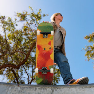 Skateboard Jardín de flores silvestres gato rojo caprichoso