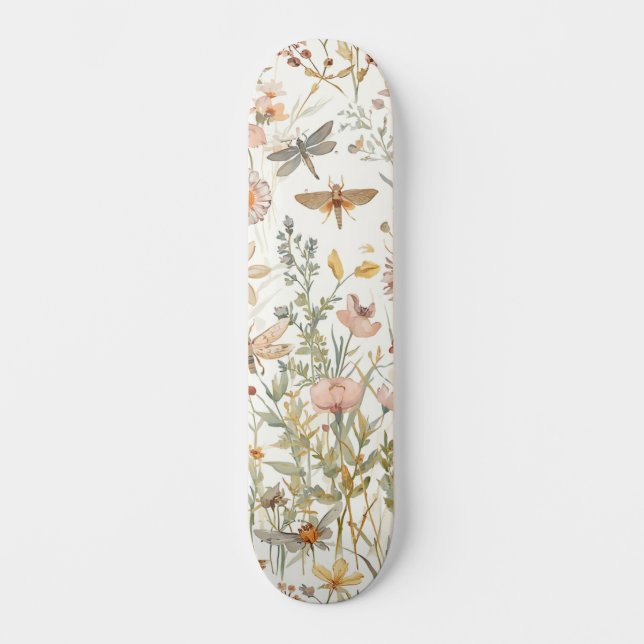 Skateboard Jardín de flores silvestres mariposas botánicas fl (Anverso)