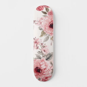 Skateboard Jardín de Rosas Rosado Floral Acuarela Botánico