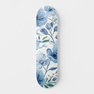 Skateboard Jardín floral acuarela botánica azul