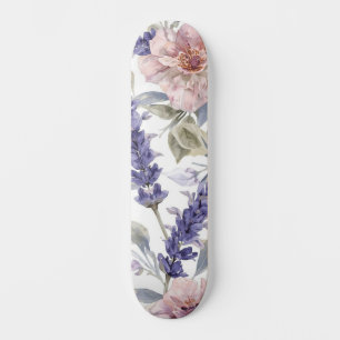 Skateboard Jardín Floral de Acuarela de Peonía Lavanda