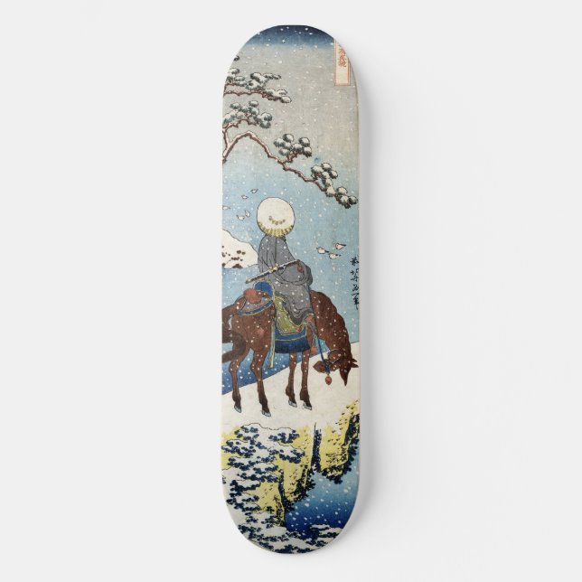 Skateboard Jinete en la Nieve Hokusai invierno japonés ukiyo- (Anverso)