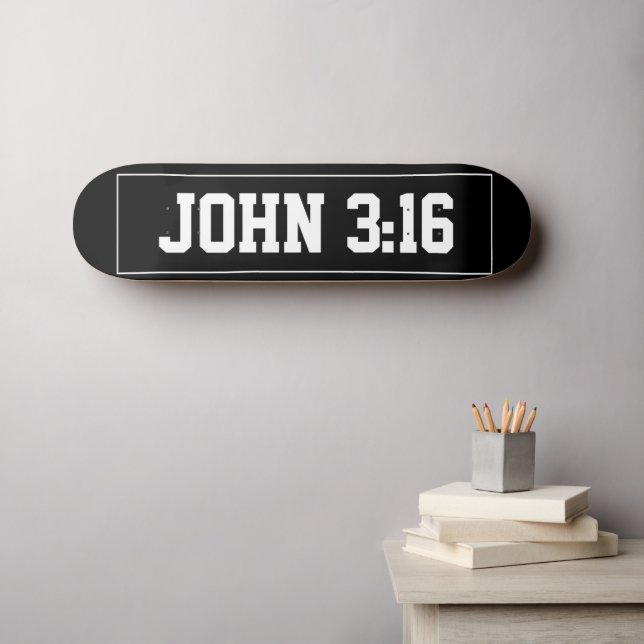 Skateboard John 3:16 Cristiano Blanco y Negro Simple Moderno (Arte de pared (horz))
