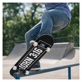 Skateboard Juan 3:16 Simple Moderno Cristiano Blanco y Negro