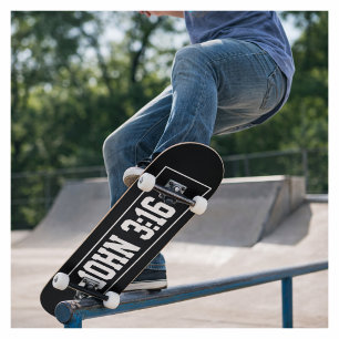 Skateboard Juan 3:16 Simple Moderno Cristiano Blanco y Negro