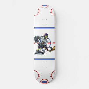 Skateboard Jugador de hockey zombie come el puck en el centro