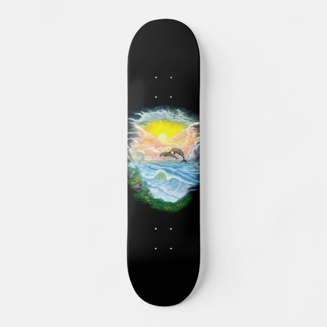 Skateboard Jugando a los delfines al sol (Anverso)