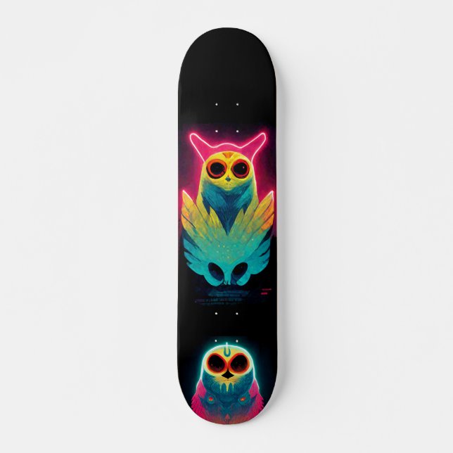 Skateboard Junta Retro Neon Vaporwave Owls (Anverso )