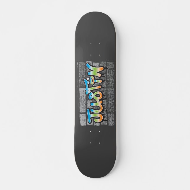 Skateboard Justin Your Name Graffiti Logo Brick Wall Paint (Anverso )