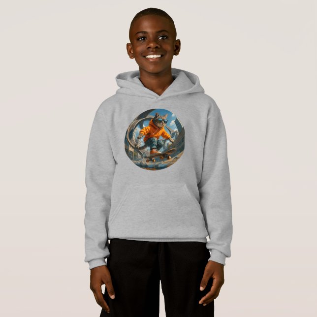 Skateboard Kat Hoodie – Vrijheid in Beweging (Anverso completo)