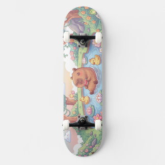 Skateboard Kawaii capy in a pond