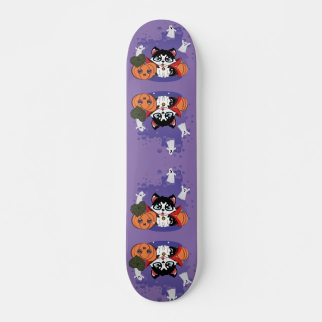 Skateboard Kawaii cuenta Huskula con calabazas y fantasmas (Anverso )