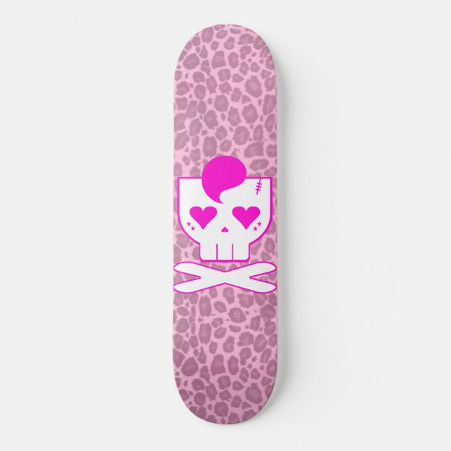 SKATEBOARD KAWAII DEATHROCK SKULL PINK LEOPARK (Anverso)