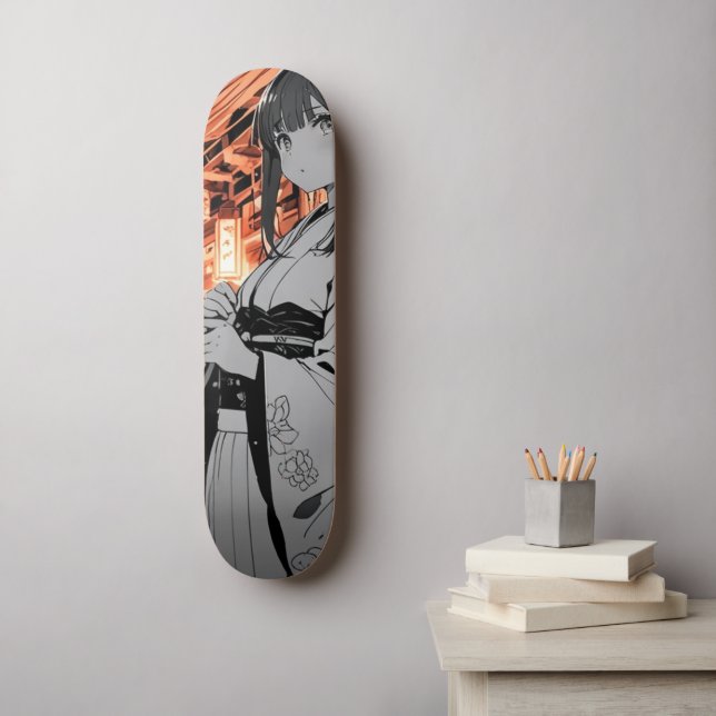 Skateboard KAWAII Japanese Girl Skateboarding (Arte de la pared)