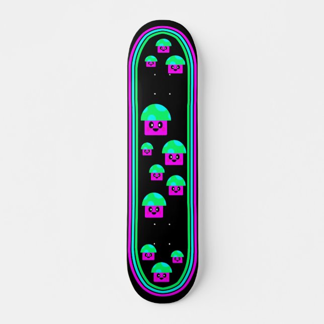 Skateboard Kawaii Rave Neon Mushrooms (Anverso )