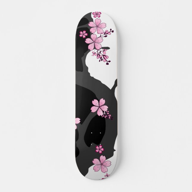 Skateboard Kimono japonés Sakura negro y rosa blanco (Anverso )