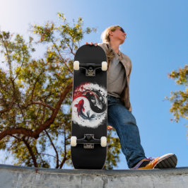 Skateboard Koi Fish Taiji Círculo Arte Japonés Negro Y Blanco