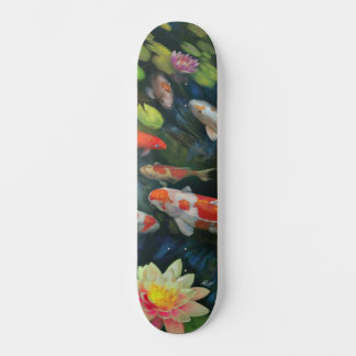 Skateboard Koi Pescado Natación Lotus Flor Zen Pond Pintura