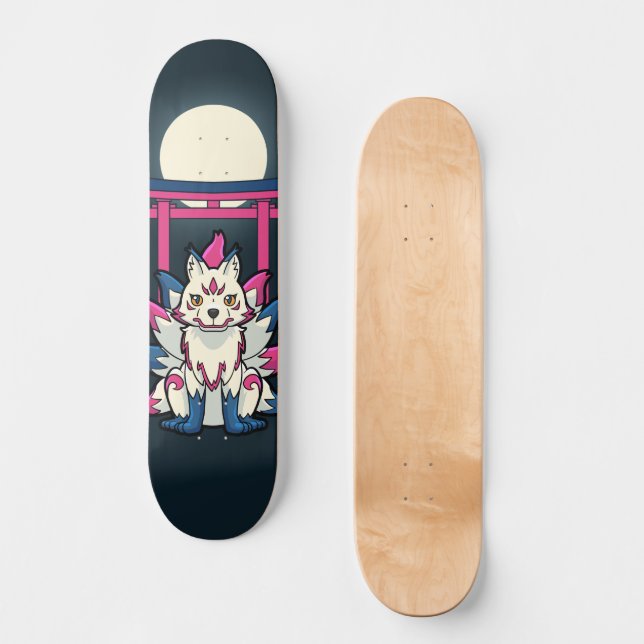 Skateboard Kyubi Kitsune - Fox Yokai japonesa (Anverso)