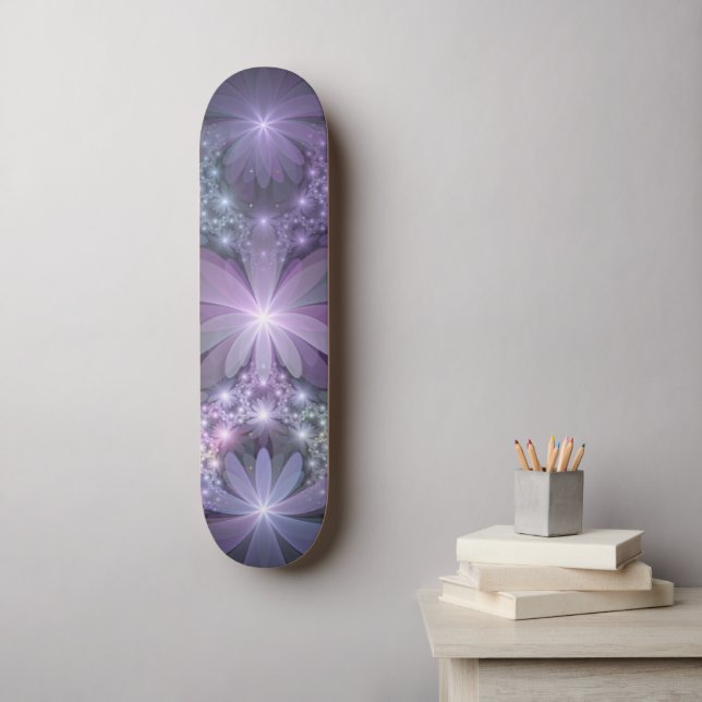 Skateboard La cama de flores reluciente arte fractal (Arte de la pared)