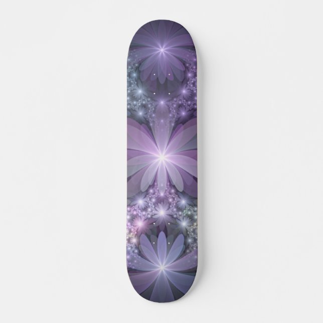 Skateboard La cama de flores reluciente arte fractal (Anverso )