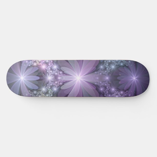 Skateboard La cama de flores reluciente arte fractal (Horz)