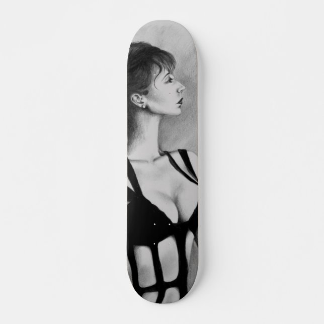 Skateboard La dama Original Art Portrait Drawing Skatedeck (Anverso )