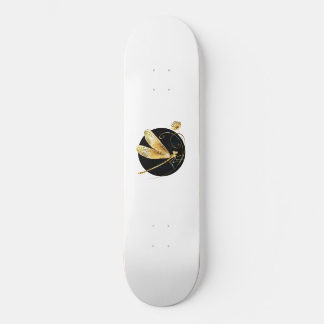 Skateboard La libélula dorada en círculo negro (Anverso)