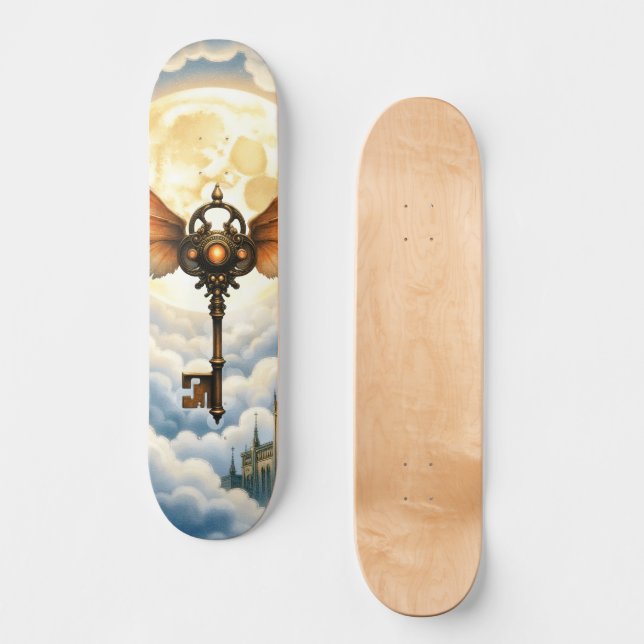 Skateboard La Llave de la Eternidad – Alas Steampunk (Anverso)
