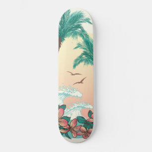 Skateboard La puesta de sol en Hawái ondea hibóscus flameando