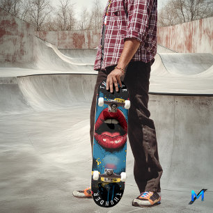 Skateboard Labios Pop Art con Expresiones Cómicas - Retro Aud