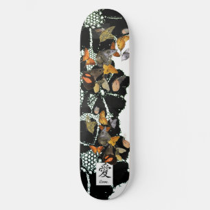 SKATEBOARD LACE NEGRO Y MARIPOSAS DE PATINAJE AMOR KANJI