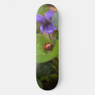 Skateboard Ladybug sobre las dulces flores violetas