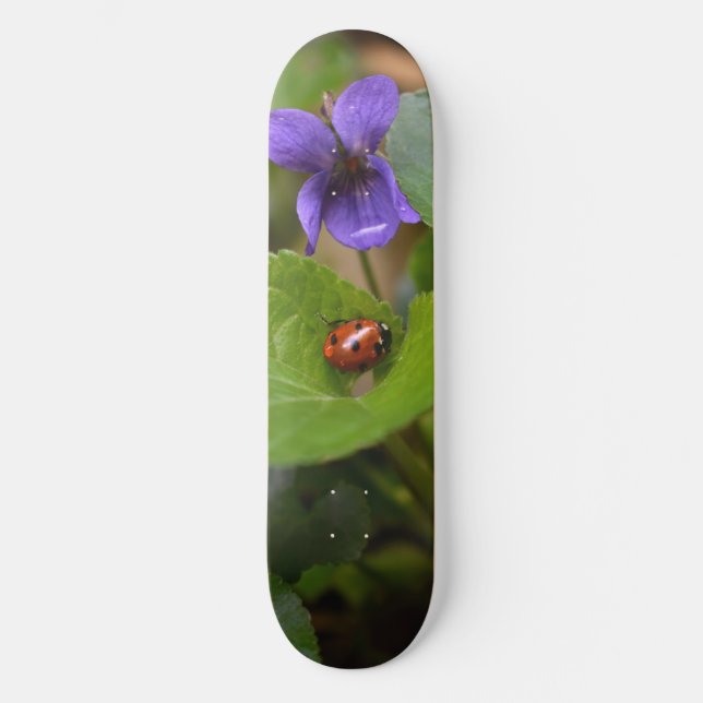 Skateboard Ladybug sobre las dulces flores violetas (Anverso)