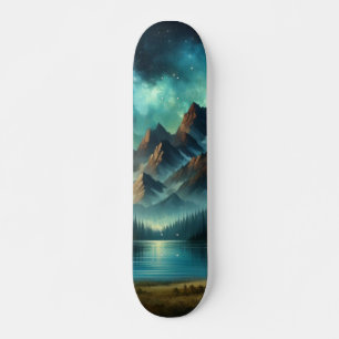 Skateboard Lago de montaña/cabaña bajo las estrellas