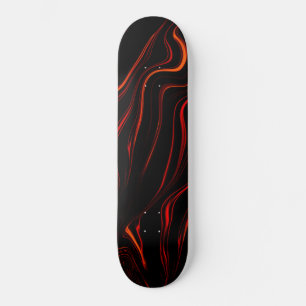 Skateboard Largos trazos rojos ondulados sobre fondo negro