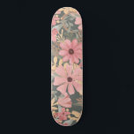 Skateboard Las Flores Verdes De Sage Rosado Dejan Patrón De A<br><div class="desc">Este elegante y femenino diseño es perfecto para una mujer de diseño. Tiene una acuarela pintada a mano de color rosa rosa, rosa medio, marrón castaño, amarillo dorado, flores verdes del bosque y hojas sobre un fondo verde salado. Es campo, bonito, lindo, único, artístico y moderno; el complemento perfecto para...</div>
