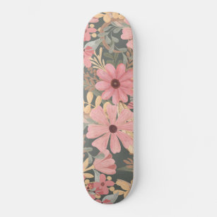 Skateboard Las Flores Verdes De Sage Rosado Dejan Patrón De A