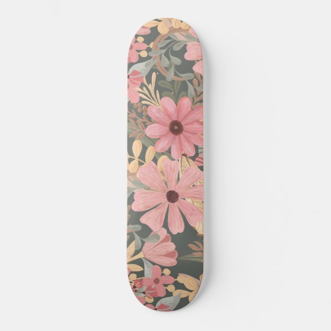 Skateboard Las Flores Verdes De Sage Rosado Dejan Patrón De A (Anverso)