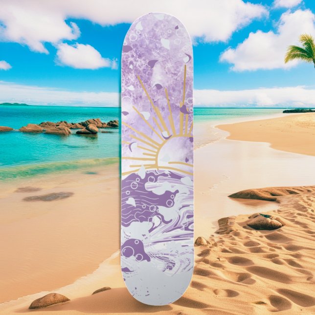 Skateboard Lavanda Púrpura Lilac Oro Sunset Sun & Sea Waves (Subido por el creador)
