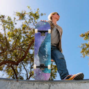 Skateboard Lavanda rosa Verde azulada y Purpurina plateado pe