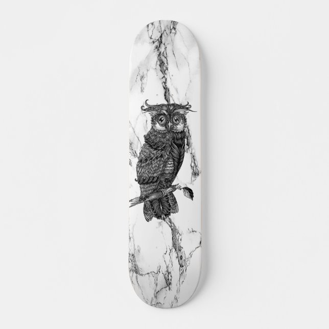 Skateboard Lechuza camuflada en mármol (Anverso )