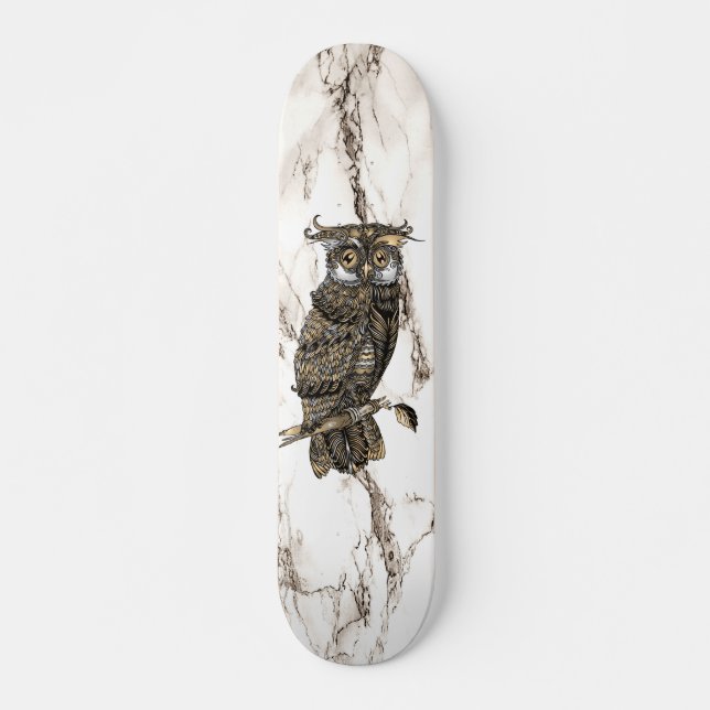Skateboard Lechuza camuflada en mármol marrón (Anverso )