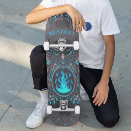 Skateboard Lechuza gris Guay nombre personalizado Personaliza