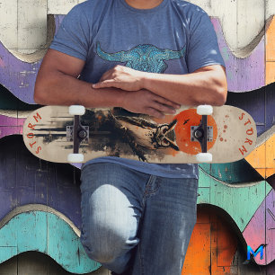 Skateboard Lechuza Sabia Bajo Una Luna Ferosionada, Salvaje R