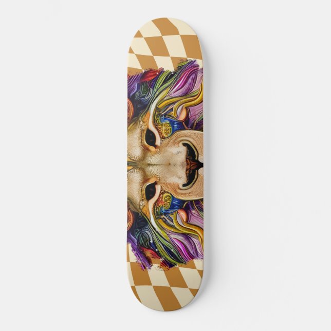 Skateboard León arcoiris dorado retro a bordo (Anverso)
