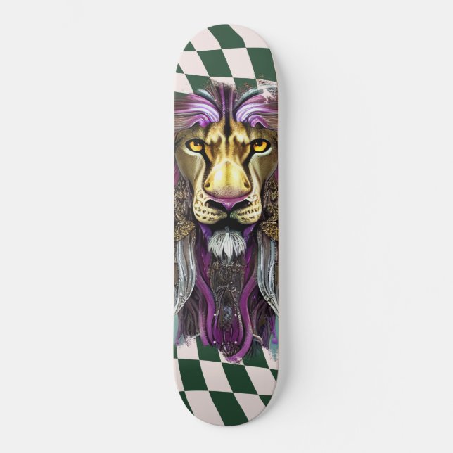 Skateboard León púrpura retro retro revisado (Anverso)