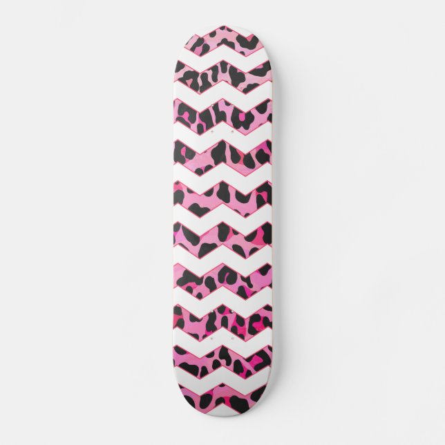 Skateboard Leopard Black and Hot Pink Chevron Print (Anverso)