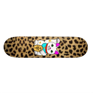 SKATEBOARD LEOPARDO AFORTUNADO DEL CAT MANEKI NEKO DE MEOWIES