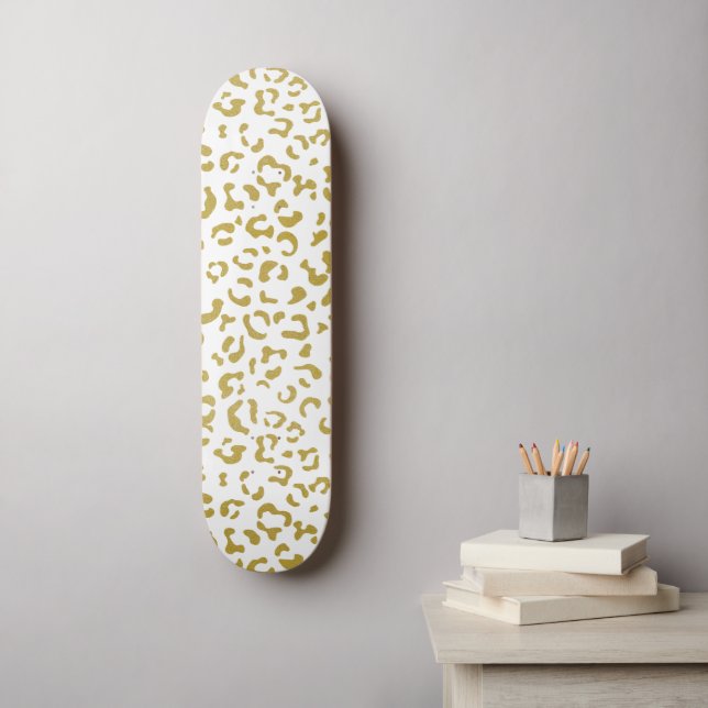 Skateboard Leopardo de oro, Purpurina de oro, impresión de le (Arte de la pared)